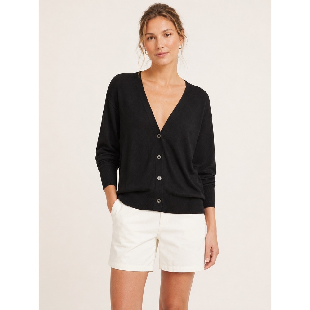Banana Republic Womens V Neck Forever Sweater Cardigan XS Classic Black Preppy